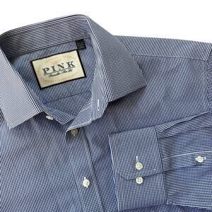 Thomas Pink‎ Men’s Long Sleeves Blue Plaid Button-Down Dress Shirt Size 15.5